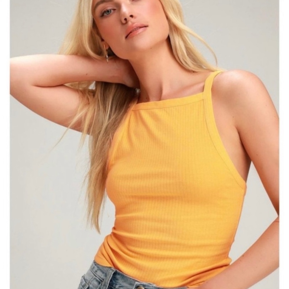 Free People Set it Up Ribbed Tank in Poppy Gold XS
